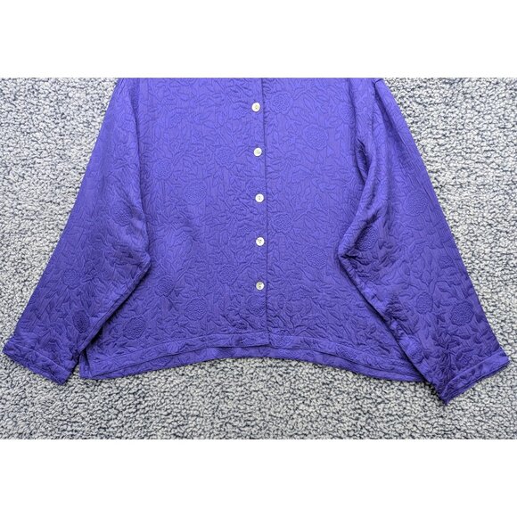 Chicos Quilted Button Up Shacket Womens XL (3) Floral Silk Blend Boho Purple - Picture 4 of 10